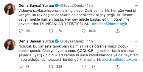 deniz baysal dan kadina siddete tepki